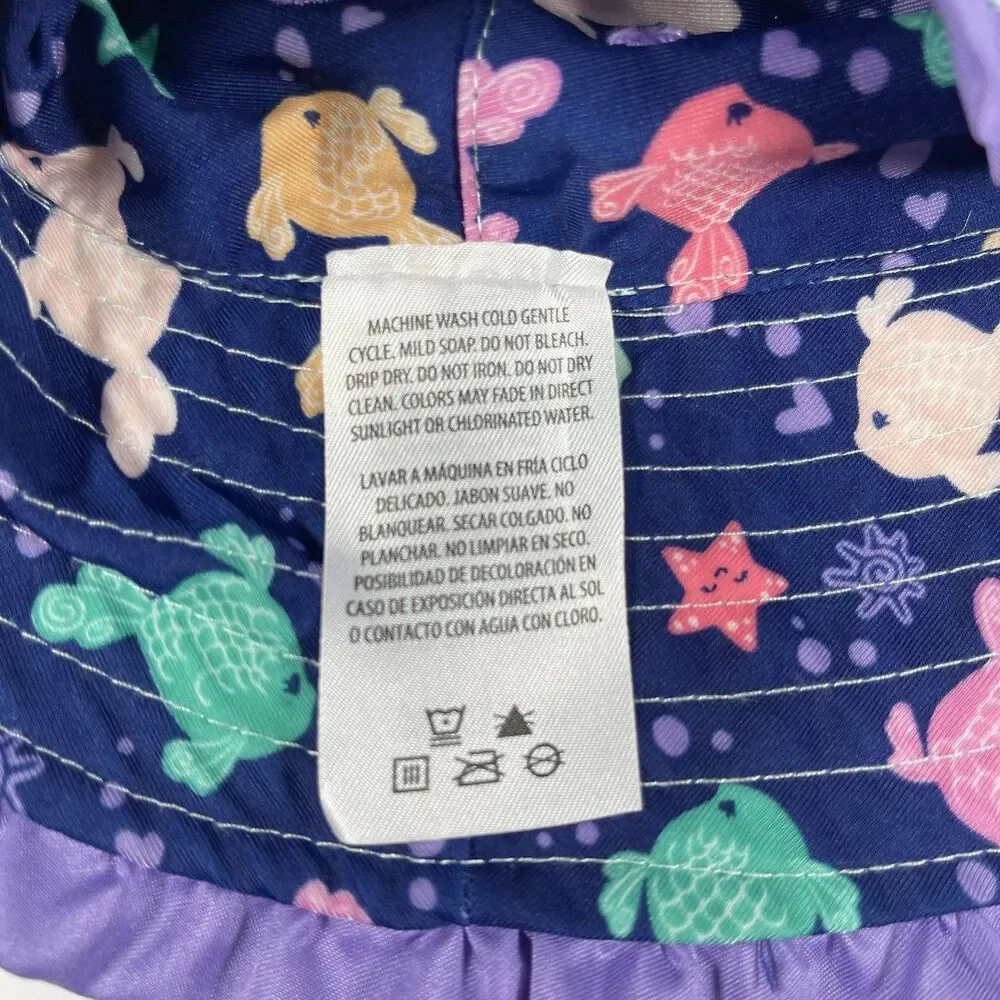 UVSkinz Reversible Toddler Sun Hat - UPF 50+ Mint Polka Dot & Fish Print Size 7